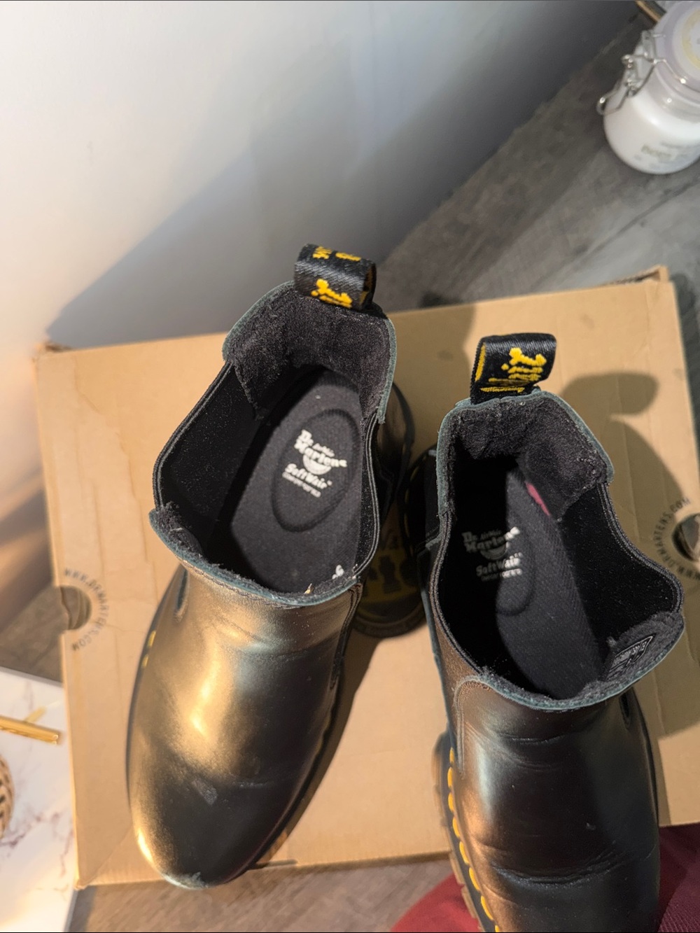 Dr. Martens Black Leather Platform Chelsea Boots with Yellow Stitching - Picture 9 of 11
